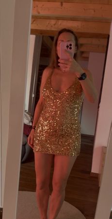 Glitzer Minikleid, Gold, Grösse 36/S - perfekt für Party!