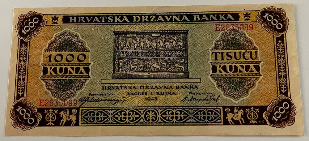 Kroatien Banknote 1000 Kuna 1941 – Pick-Nr. 4, Sammlerbanknote Aus Dem Unabhängigen Staat Kroatien