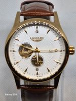 Longlux Automatik-Herrenuhr mit braunem Lederarmband