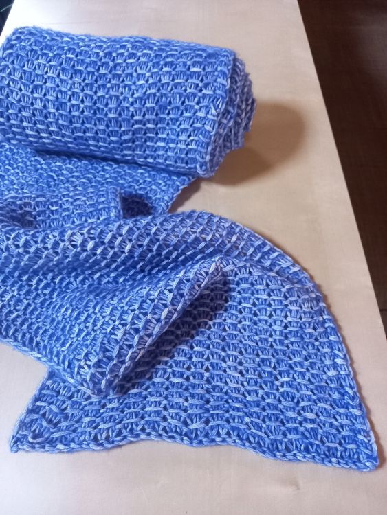 Strickschal Handarbeit - Baumwolle & Schurwolle, blau 3