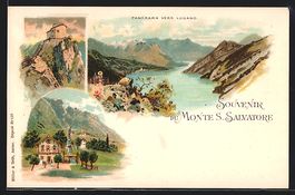 Litho Lugano, Gasthof, Gebirgssee, Schlo