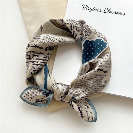 New 53cm Silk Scarf, Sky Clouds Print Small Scarf Pure Silk