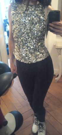 Vera Mont festliches Top mit Pailletten Silber 38 40 M L