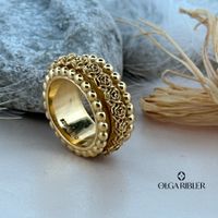 Drehring mit Rosen – Sterling Silber vergoldet Grösse 56