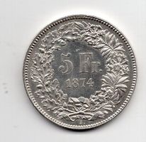 (1230) CH, 5 Franken 1874 B, Topzustand