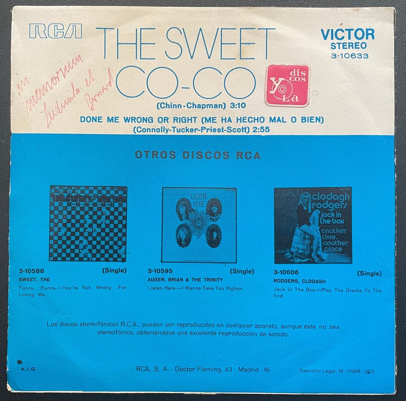 Schallplatten: 7", The Sweet, Co-Co, Spanien – Gebraucht aus Kleinlützel von Vinylspezi 1
