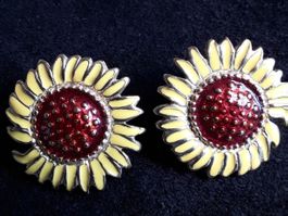Vintage Email Ohrclips Sonnenblumen