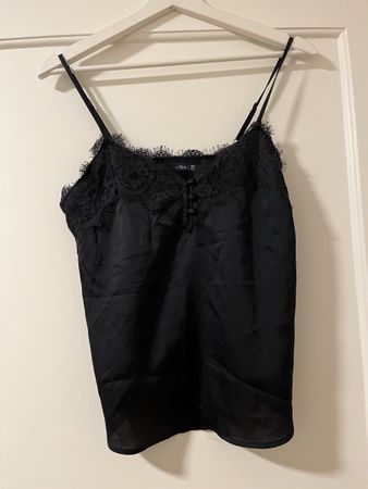 festliches Lingerie Satin Top Schwarz, Spitze, XS