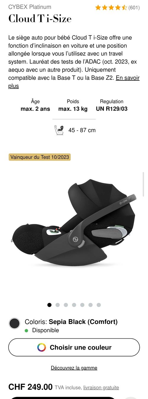 Cybex Seggiolini per auto: Siège auto Cybex Cloud T i-Size noir – Usato da Les Brenets venduto da Albertlevertt 6