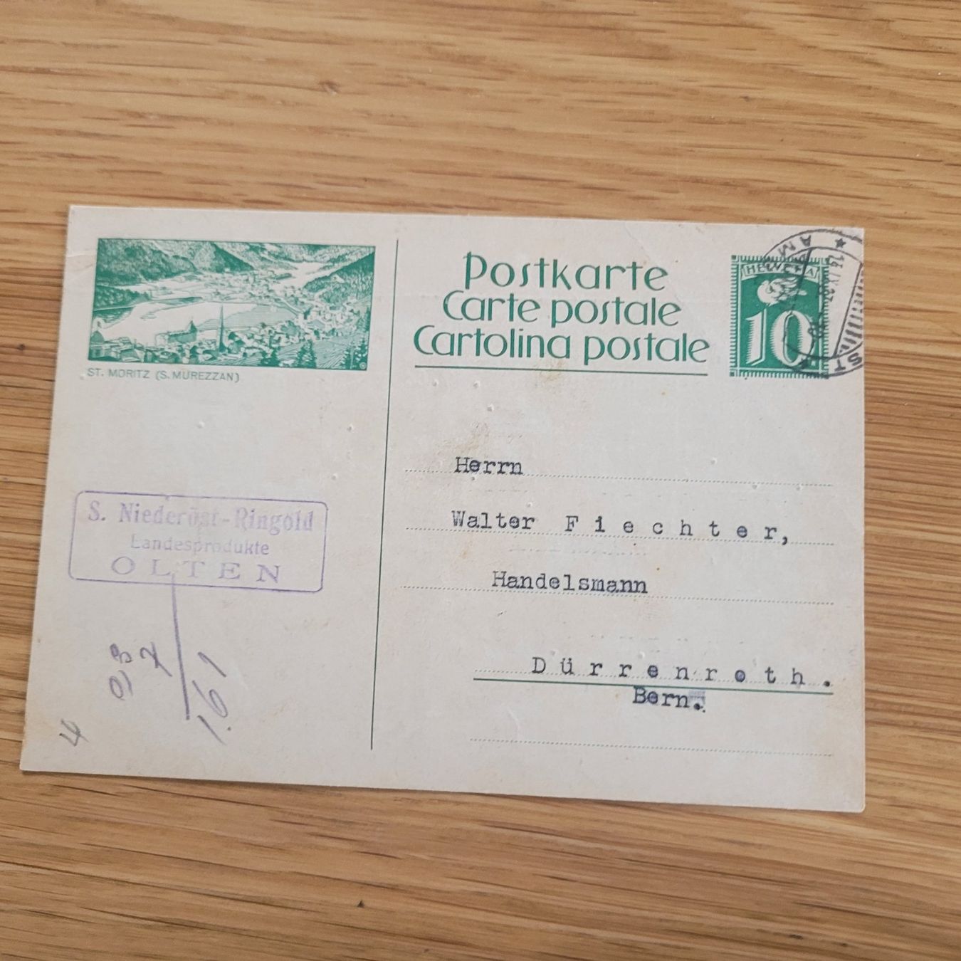 Alle Briefmarken: GS Karte St.Moritz Olten Bern 1927 – Gebraucht aus Biel/Bienne von Destockweb