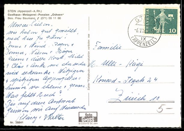 Cartoline postali: Stein /Appenzell, Ortspanorama mit Kirch – Usato da Berlin venduto da bartko-reher 1