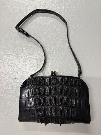 Vintage Handtasche aus Krokoleder schwarz Schultertasche