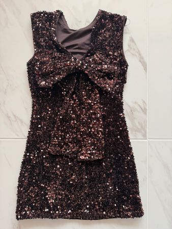 DUNKELBRAUNES PAILLETTEN-MINIKLEID VON H&M GR XS