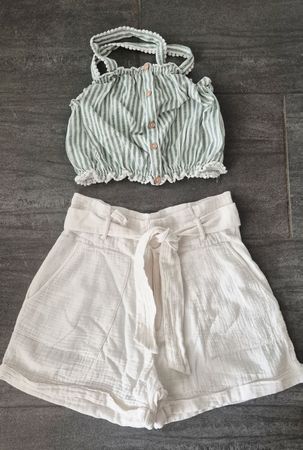 Top rayé et short blanc à nouer - 12 ans