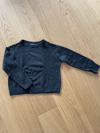🩶Dunkelgrauer Strickpullover mit Perlen🩶