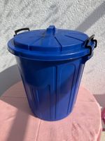 Blauer grosser Abfallbehälter mit Deckel, Sommerputz, pra...