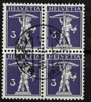 1909, 118 im Viererblock zentrisch gestempelt BASEL (14372)