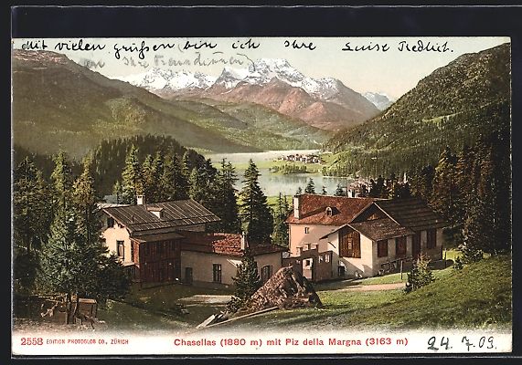 Cartes postales: Chasellas, Ortsansicht mit Piz della Mar – D'occasion à Berlin par bartko-reher