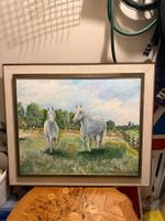 Peinture chevaux paysage 99x83 cm signée bon état
