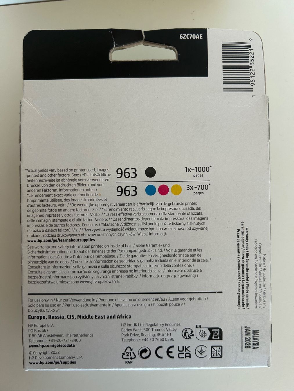 Hewlett Packard Cartucce per stampanti & toner: HP 963 Druckerpatronen 4-pack – Nuovo e nell'imballaggio originale da Oberwil b. Zug venduto da design_at_work 1