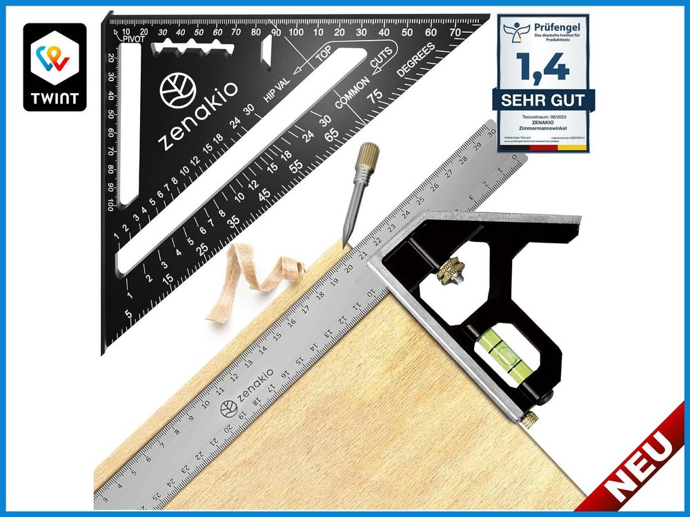 JIEHIN Zimmermannswinkel Set - 2-teilig 18cm & 30cm Aluminium Winkelmesser Für Tischler