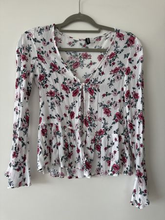 Bluse Gr. 34 Blumenmuster weiss rosa