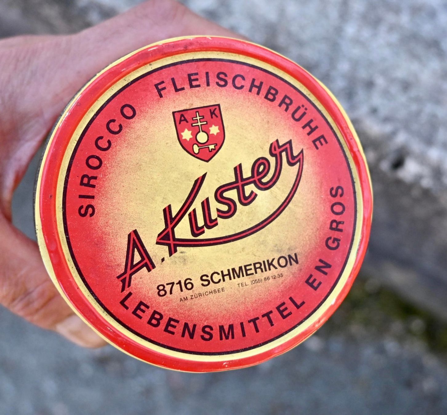 Barattoli: alte Blechdose Sirocco Fleischbrühe SCHMERIKON A. Kuster – Usato da Pfaffhausen venduto da mono_rec 1