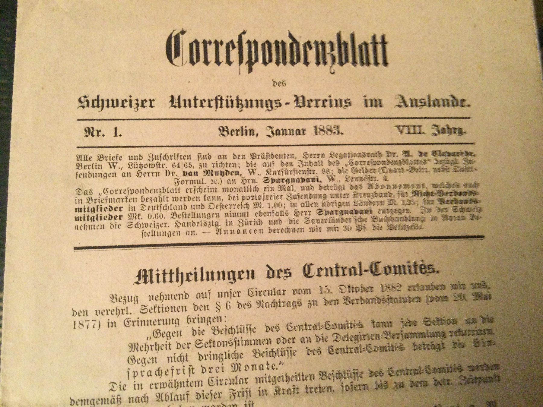 Tutti i francobolli: Correspondenzblatt, Berlin 1883 – Usato da Luzern venduto da Einh0rn