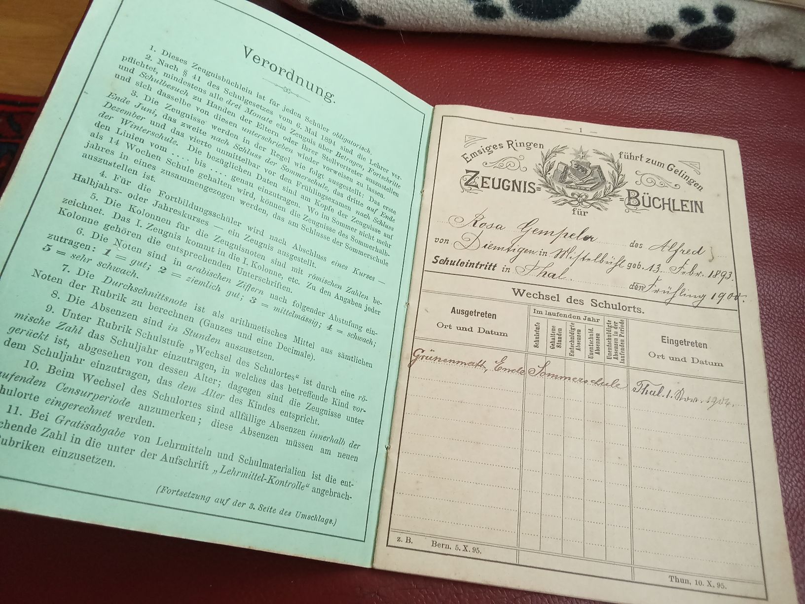 Documenti: SCHULZEUGNIS - BÜCHLEIN 1900 – Usato da Muri BE venduto da Alk 1