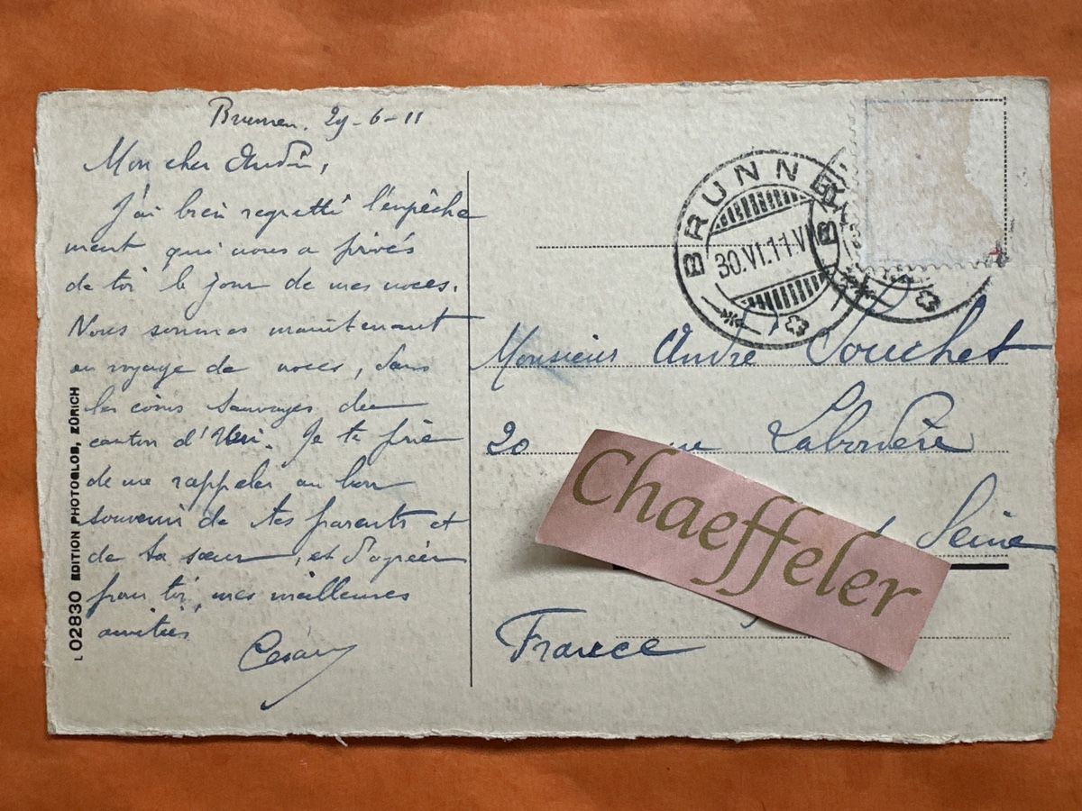 Ansichtskarten: 1911 Brunnen mit Urrotstock  – Gebraucht aus Zürich von Chaeffeler 1