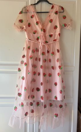Strawberry Mesh Midi Dress