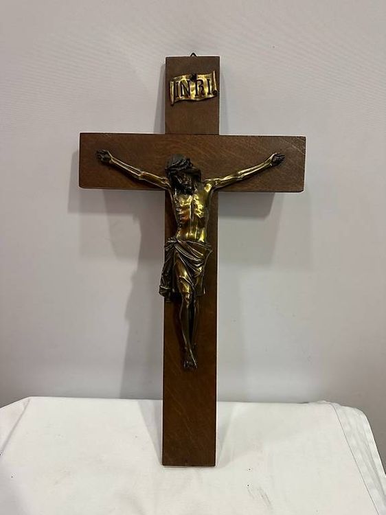 Messing Kreuz 13cm - Stehendes Kruzifix Für Hausaltar & Gebetsecke