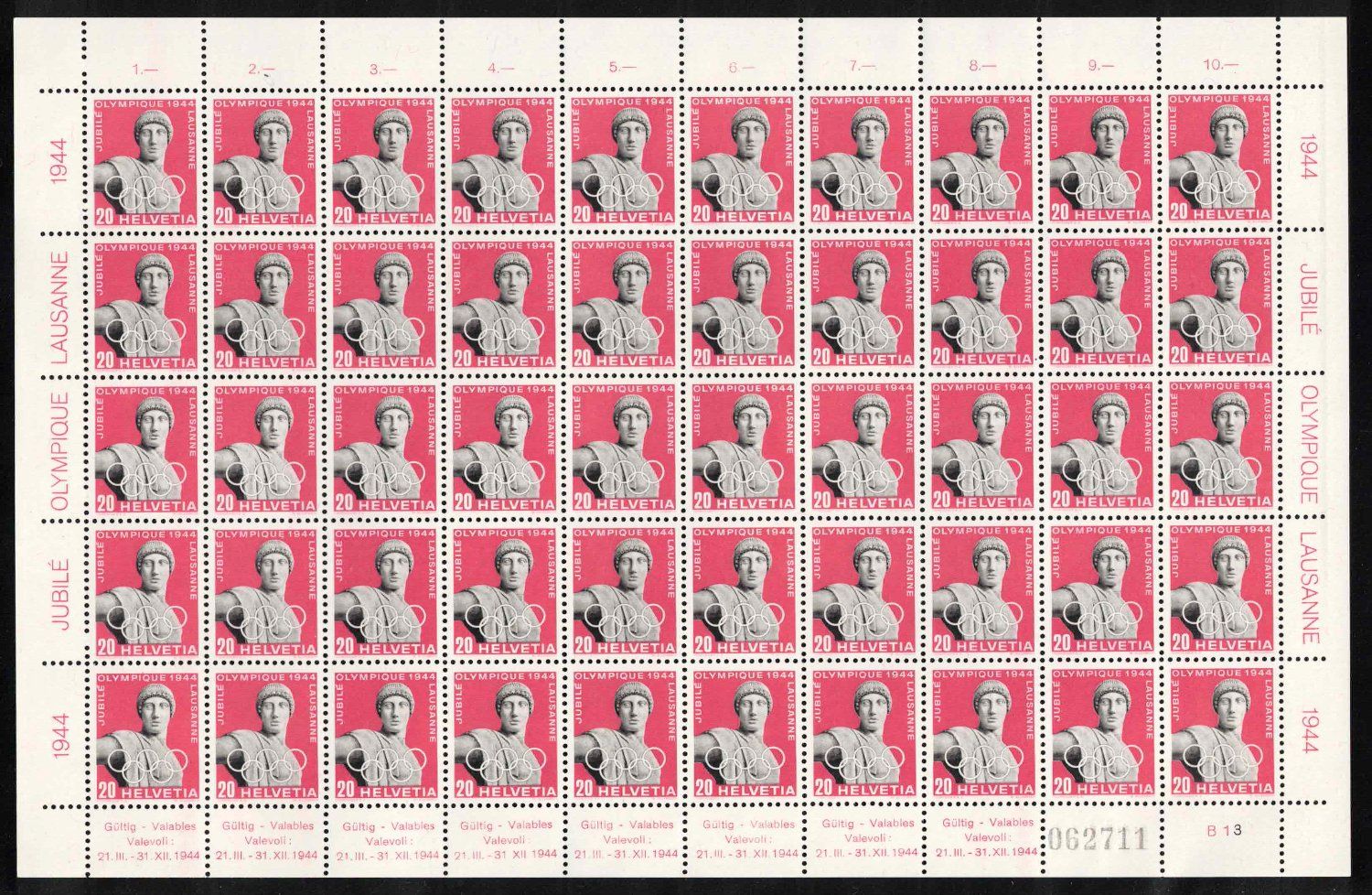 Tutti i francobolli: 1944 Olympisches Komitee, Serie im Bogen, postfrisch ** – Nuovo (secondo la descrizione) da Nuglar venduto da Stamp88 2