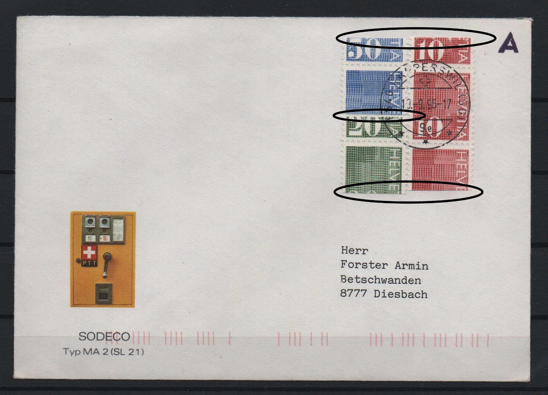 Alle Briefmarken: ATM Abarten Beleg mit Marken verschnitten – Gebraucht aus Ebikon von bowito