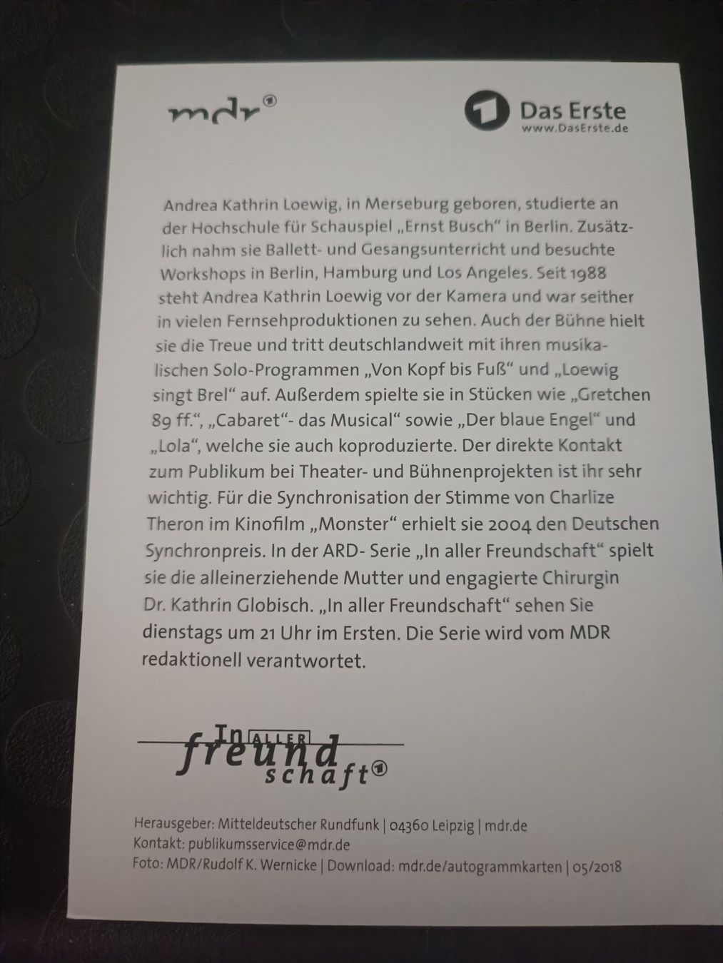 Autogramme: Andrea Kathrin Loewig - handsigniert – Gebraucht aus Menziken von Artographs 1