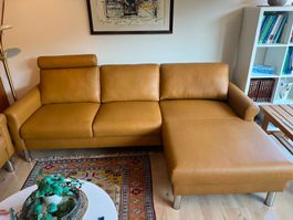 Hochwertige Echtleder-Polstergruppe 2er + 3er Sofa mit Recam