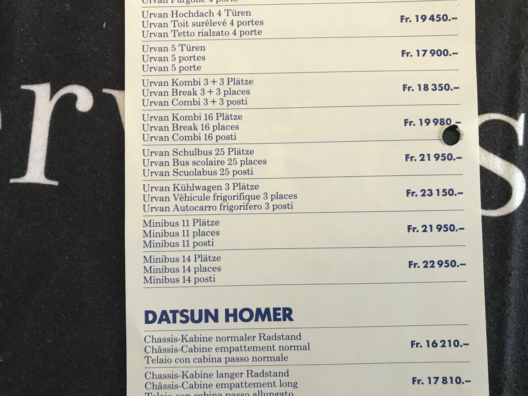 Datsun Documenti: Datsun Patrol Preisliste – Usato da Balterswil venduto da Jeko1967 1