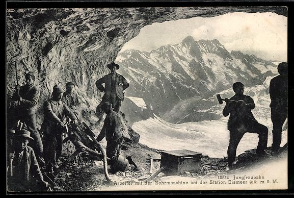 Ansichtskarten: Jungfraubahn, Arbeiter mit der Bohrmasch – Gebraucht aus Berlin von bartko-reher