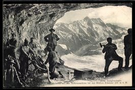 Jungfraubahn, Arbeiter mit der Bohrmasch