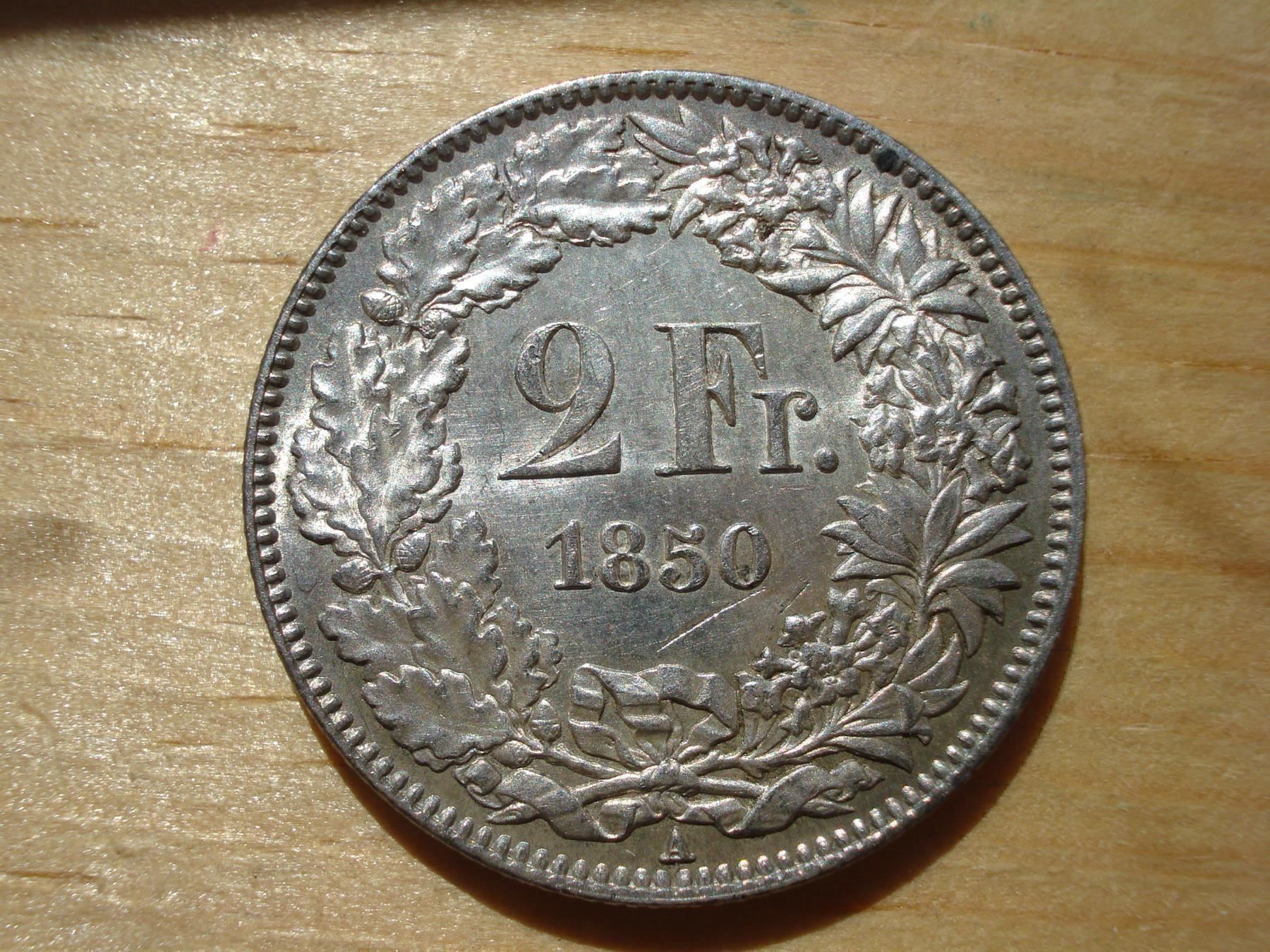 Tutti le monete: 2 Franken  1850  UNZ- – Usato da Erlach venduto da Net-Coins