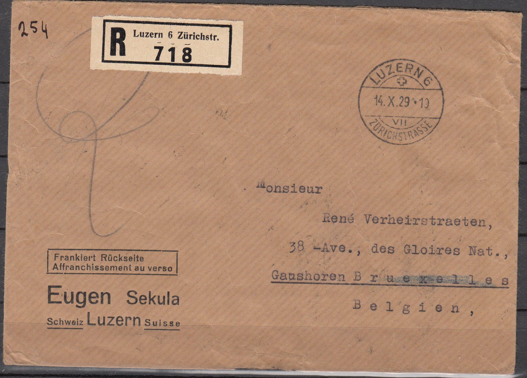 Tutti i francobolli: Brief Luzern Mit R Zettel 1929 – Usato da Herrliberg venduto da Lfrifda