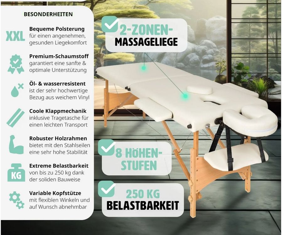 vidaXL Massageliege, Massageliege Klappbar 3-Zonen mit Holzgestell Weiß