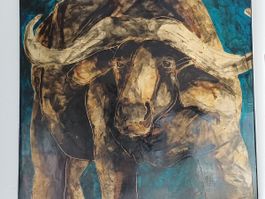 Tableau Géraldine Gouraud "grand buffle" laque 80x80cm 2007