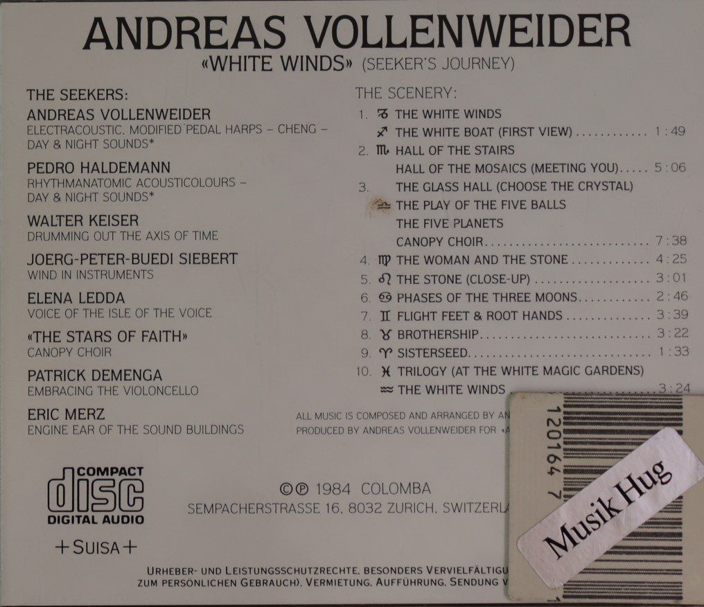 CD: Andreas Vollenweider – White Winds – Usato da Luzern venduto da CONTENTI 2
