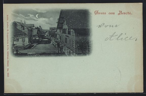 Cartoline postali: Mondschein-AK Aeschi /BE, Strassenpartie – Usato da Berlin venduto da bartko-reher