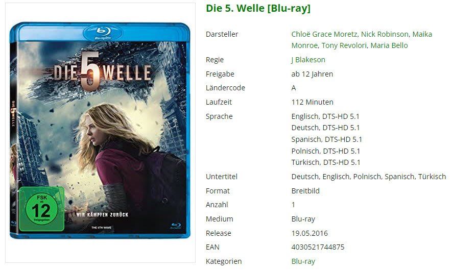 Alle DVDs: Die 5. Welle (Bluray) – Gebraucht aus Buchrain von Sssschaller