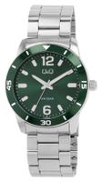 Q&Q Citizen® Herrenuhr 42mm 5 Bar Edelstahl Silber Grün NEU
