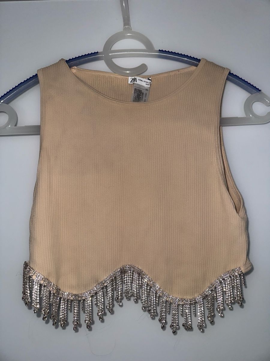 Zara Top: Zara Top mit Fransen, Beige, Grösse M/L – Usato da Pfäffikon ZH venduto da Tetu.33