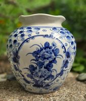 Dekorative Vintage Vase mit blauem Blumenmuster, 20cm