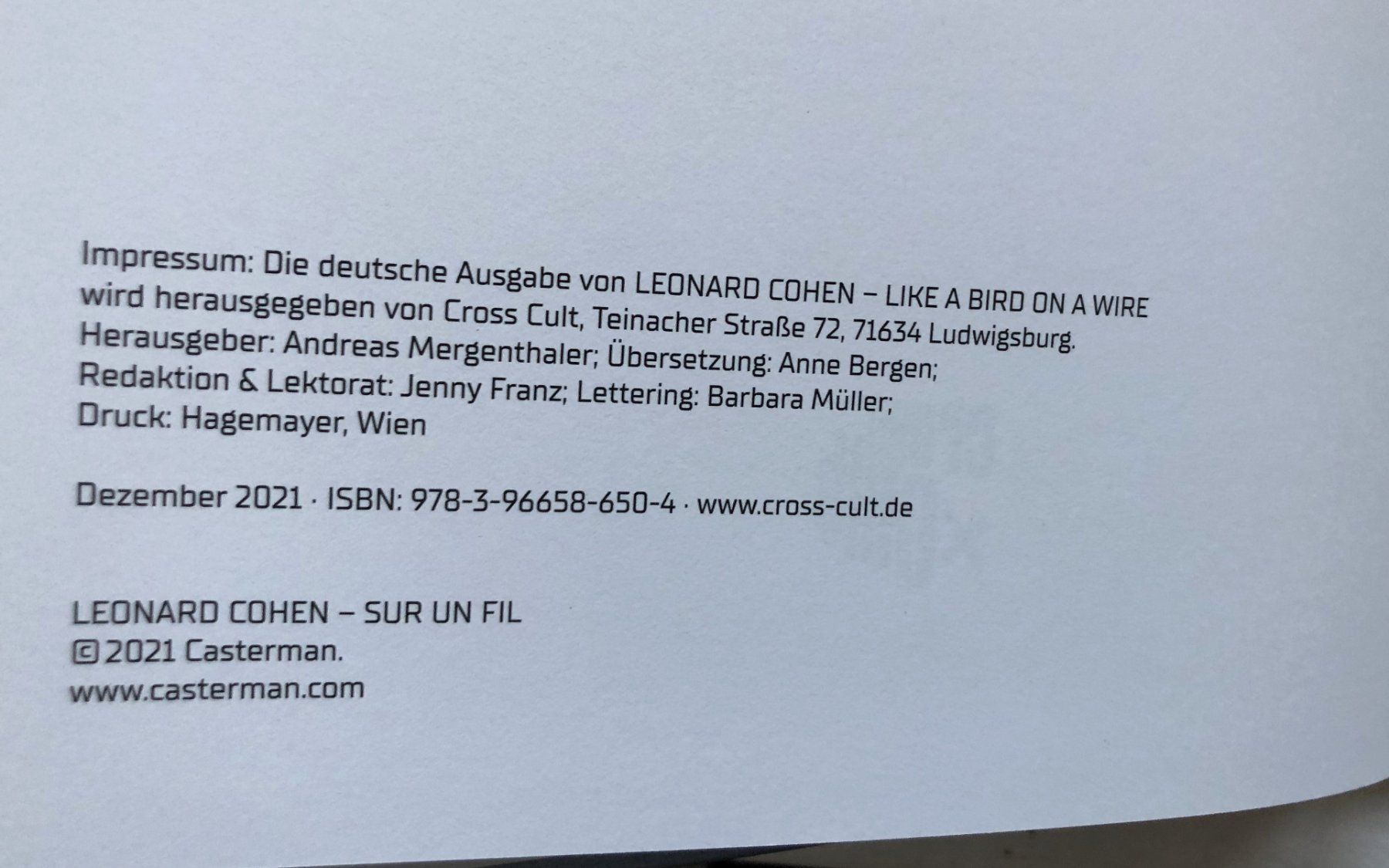 Fumetti: Leonard Cohen Comic-Biografie "Like a Bird on a Wire" - HC – Usato da Schaffhausen venduto da durruti 2